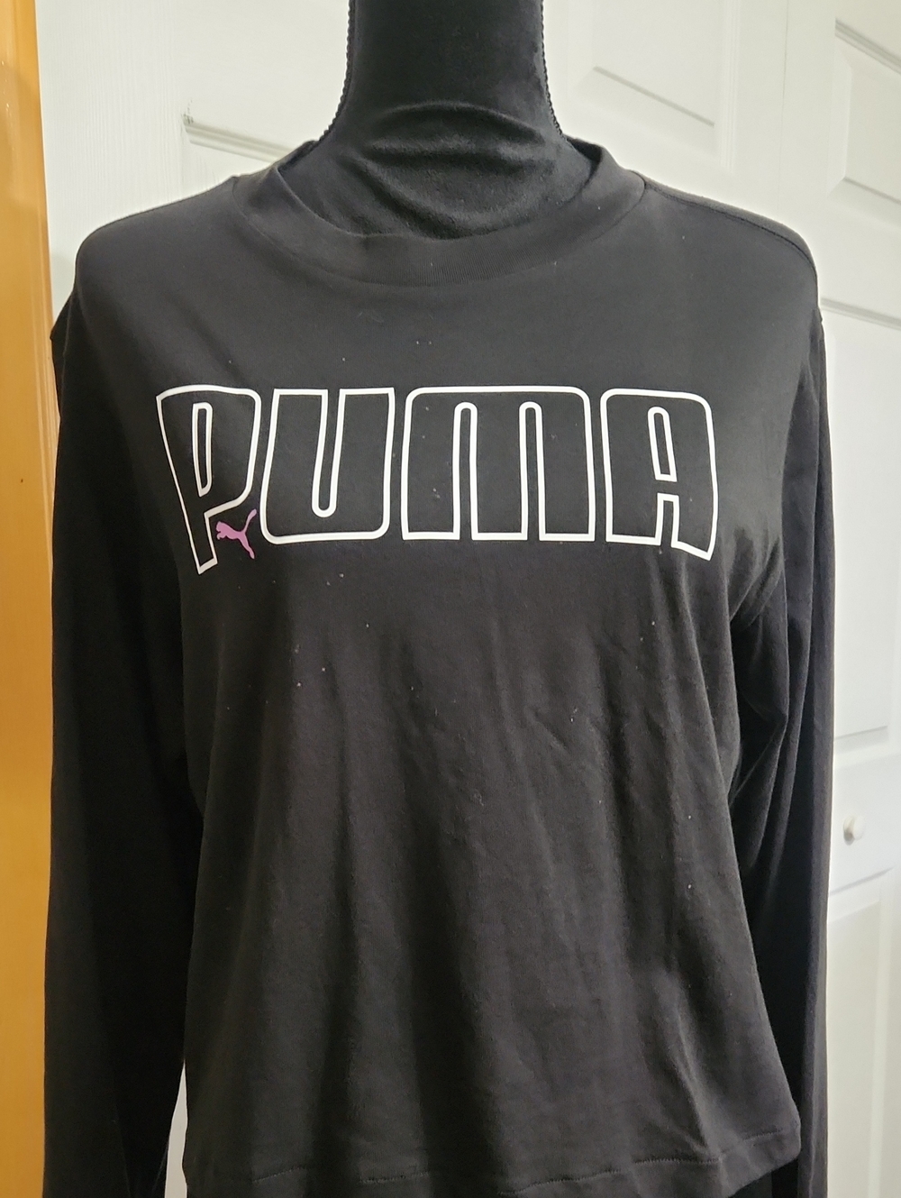 Puma Black Long Sleeve Tee with White Outline Logo